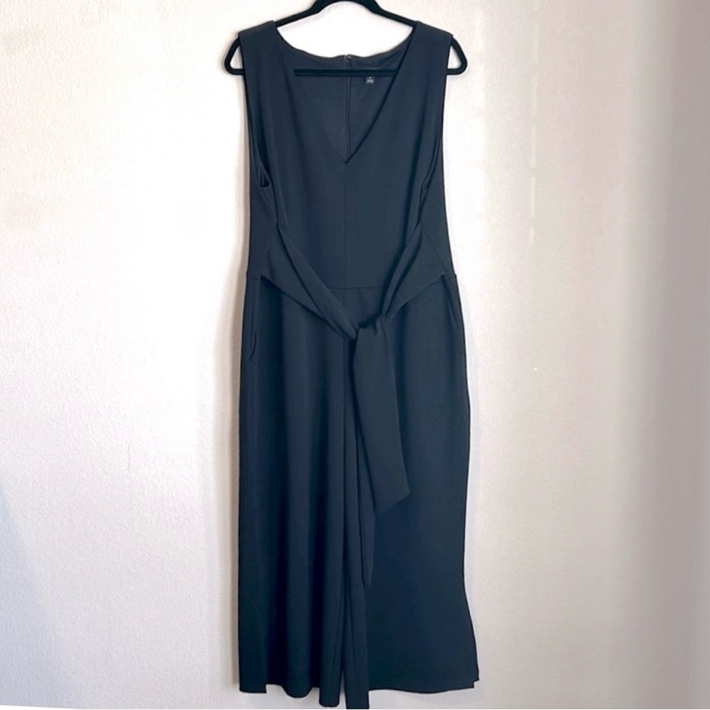 Ann Taylor Factory Crepe Wide-Leg Crop Black Tie-Front Jumpsuit Size XL